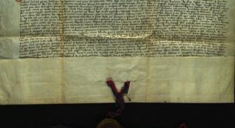 Listina Albrechta Habsb. z roku 1439, ktorou dáva Š.a Rusovce do zálohu