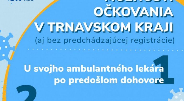Možnosti očkovania v Trnavskom kraji (aktuálne od 21. 9. 2021) Možnosti očkovania v Trnavskom kraji (aktuálne od 21. 9. 2021)