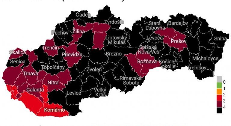 Oranžové okresy zmizli. Dunajská Streda zostáva v červenej farbe