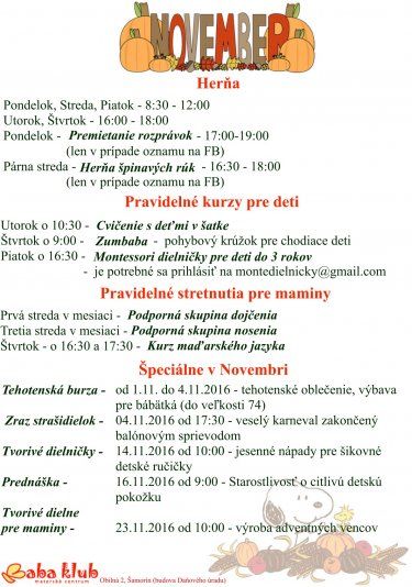 Program Baba klubu na november