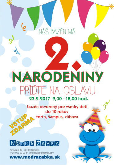 Modrá Žabka oslavuje 2. narodeniny Modrá Žabka oslavuje 2. narodeniny
