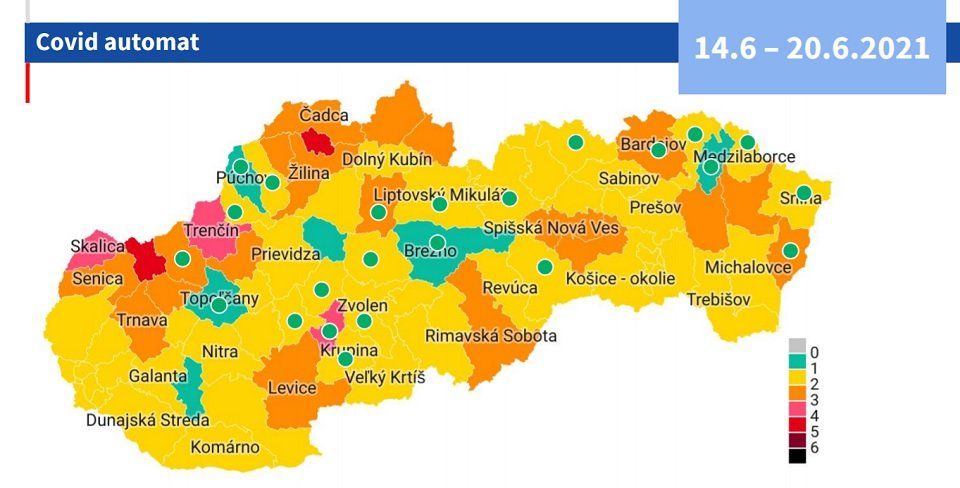 Okres Dunajská Streda je stále v žltej farbe