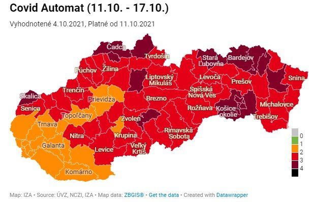 Okres Dunajská Streda zostáva aj budúci týždeň v oranžovej farbe 