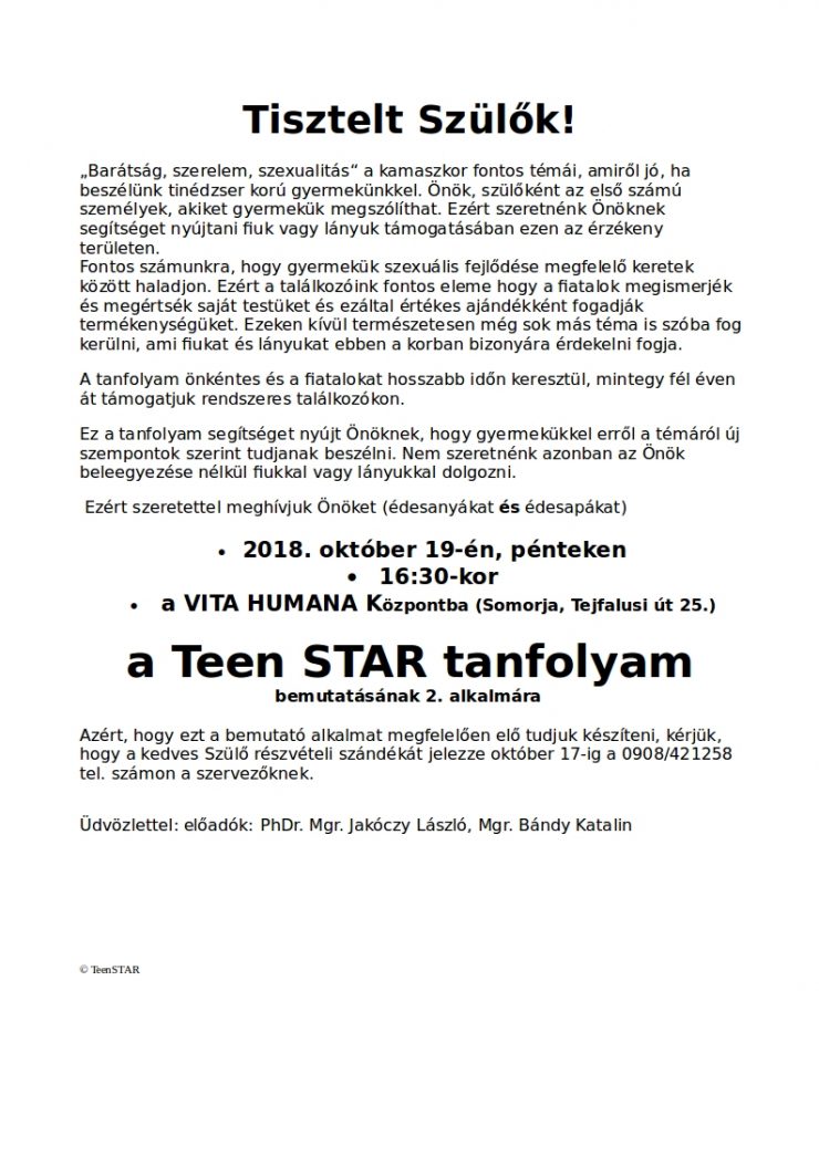 Teen STAR szülői levél2