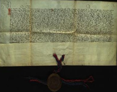 Listina Albrechta Habsb. z roku 1439, ktorou dáva Š.a Rusovce do zálohu