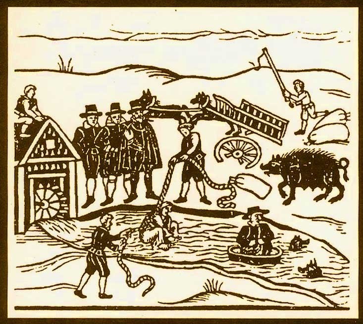 3. časť - Ženu obvinenú z bosoráctva podrobujú „vodnej skúške“ (ilustračný obrázok)